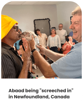 Abaad being 'screeched in'  in Newfoundland, Canada