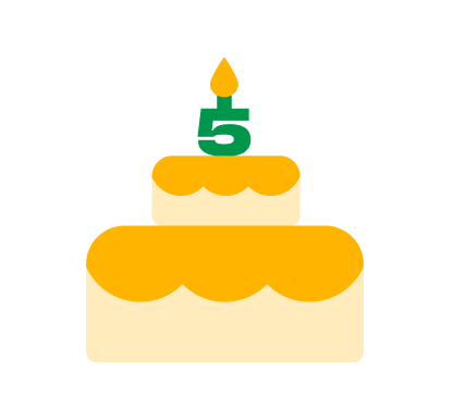 Cake with a candle that reads 5