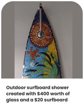 Outdoor surfboard shower created with $400 worth of glass and a $20 surfboard
