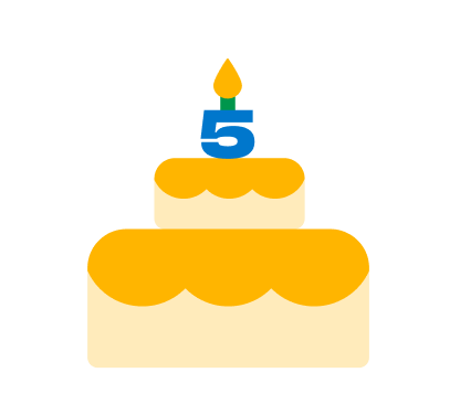 Cake with a candle that reads 5